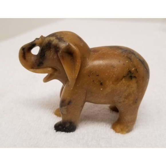 Elephant figurine 2 1/2 in. heavy stone smooth brown and black - Picture 2 of 10